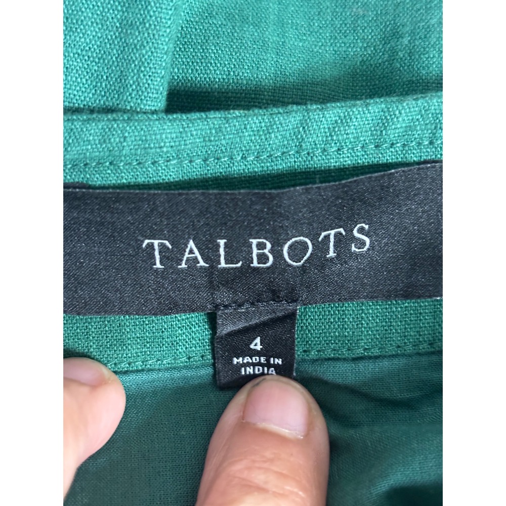 Talbots Green Linen Blend Embroidered Scallop Hem Mini Skirt Size 4 Fan Detail - Picture 5 of 7